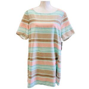Lulu’s Beige and Turquoise Striped Short Sleeve Shift Dress XL NWT